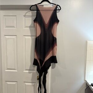 Chic Asymmetrical Black and Pink Dress| Mesh Dress